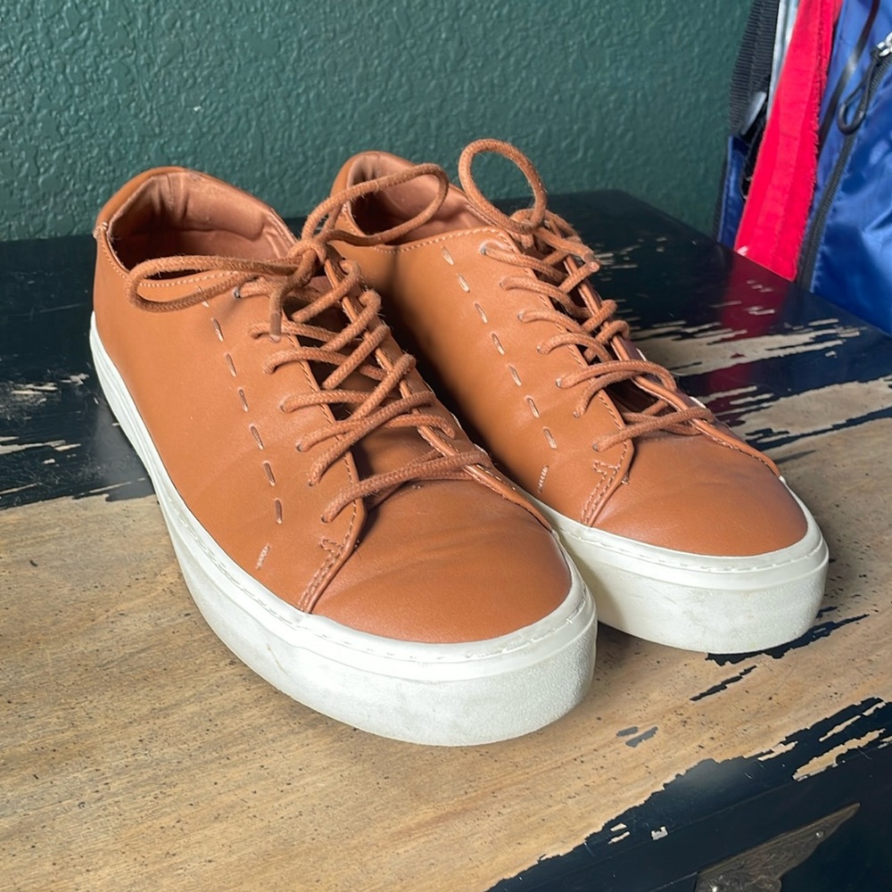 Brown faux leather sneakers